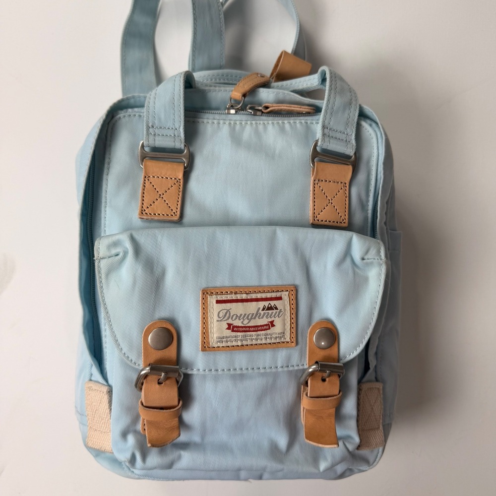 Doughnut Macaroon Backpack Light Blue Canvas Leat… - image 1